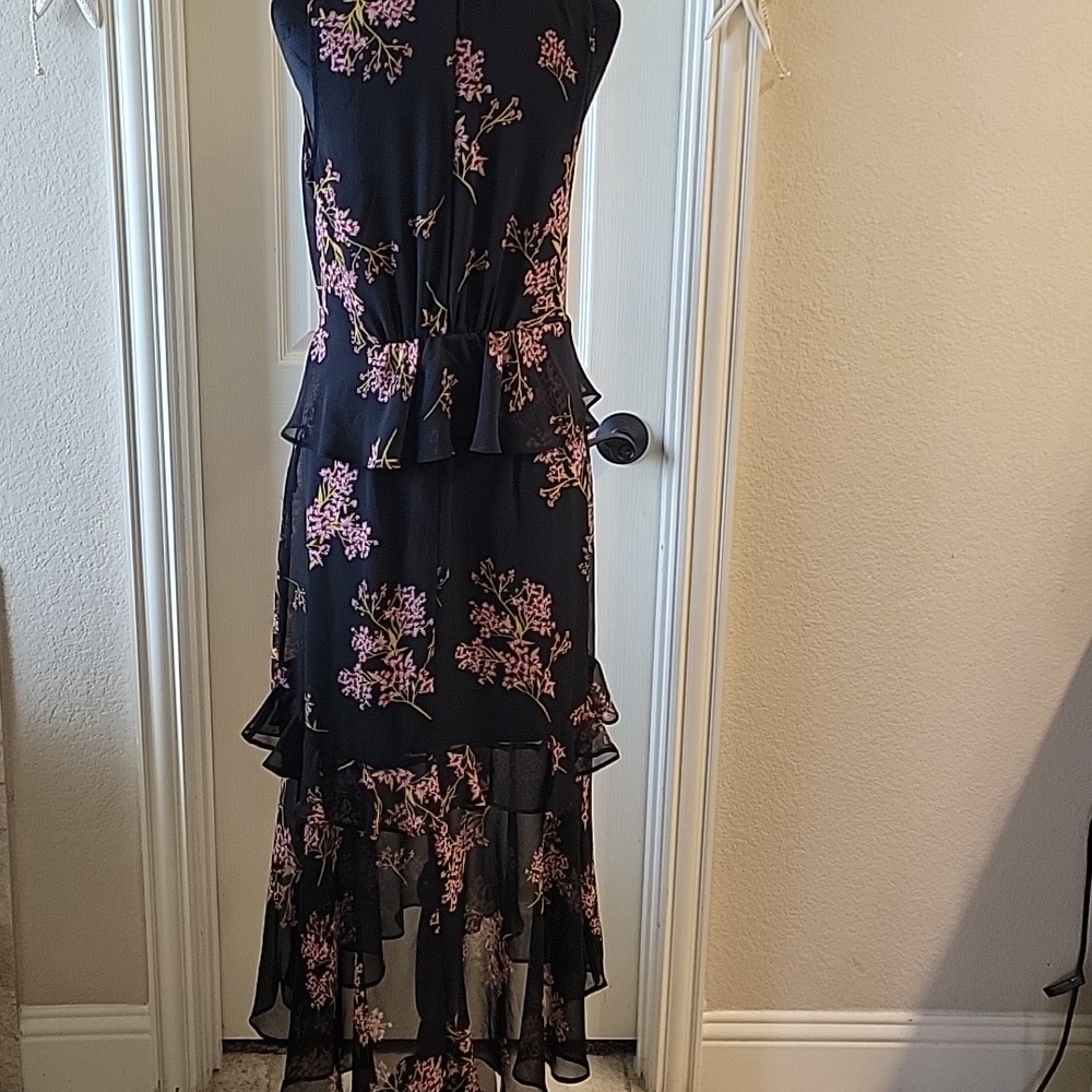 Black And Floral Print Layered Sheer Overlay Maxi Dress - Picture 13 of 16